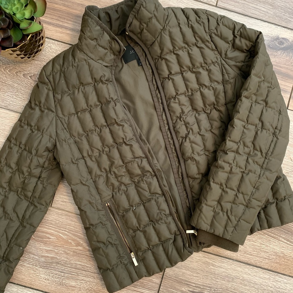 J Crew olive green quilted jacket